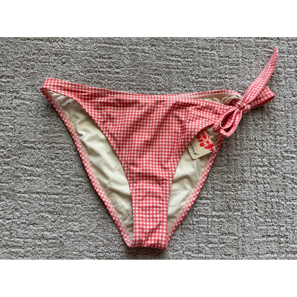 Peony Free People Bikini Bottom Women L Orange Gingham NWT Side Tie Trifle Swim
